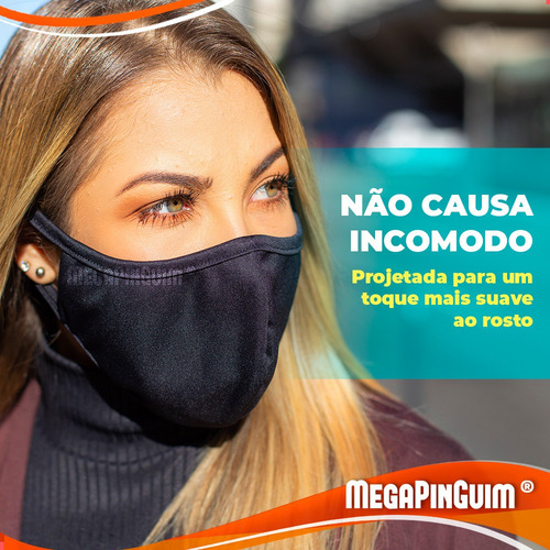 Imagem 5 de 7 de Máscara Reutilizável Tecido Lavável Dupla Camada Preta