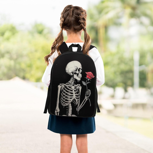 Mochila De Esqueleto Gótico Y Rosa, Esqueleto De Calavera De