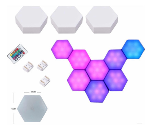 Luz Led Modular Rgb Hexagonal Touch Control Remoto 6 Piezas