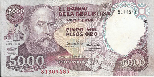 Colombia 5000 Pesos 1 Enero 1990