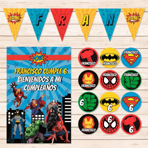 Mini Kit Imprimible Superheroes Estrellas Cumple Deco Party