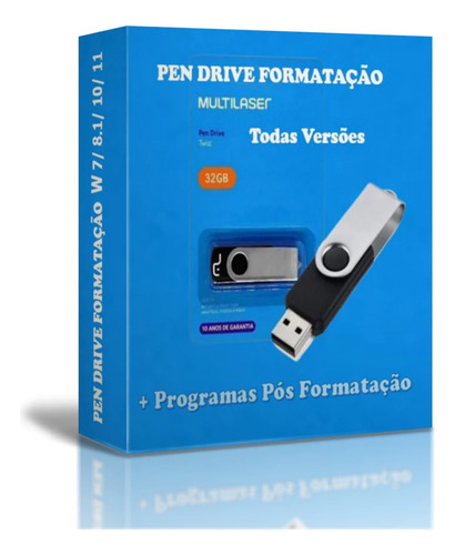 Pen Drive Multi Bootável Com Windows 10 11 + Pacote Office24 Preto Multi 32 Gb