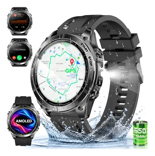 Relógio Inteligente Smartwatch Gps 5atm Amoled Mapas Offline Branco Smartwatch Esportivo À Prova D'água Com Gps Para Aventuras Ao Ar Livre Preto