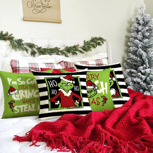 Cubiertas De Almohadas De Navidad 18x18 Feliz Navidad Grinch