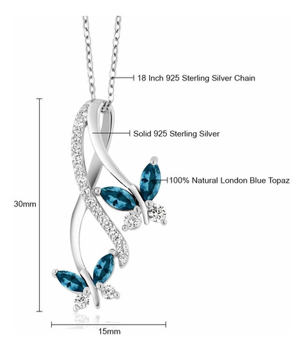 Imagen 5 de 8 de Collar Con Colgante De Mariposa De Topacio Azul Londres...