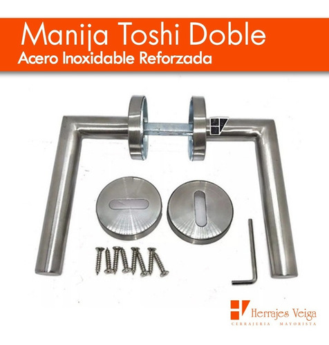 Imagen 3 de 9 de Manija Puerta Acero Inoxidable Toshi Doble Reforz Metal