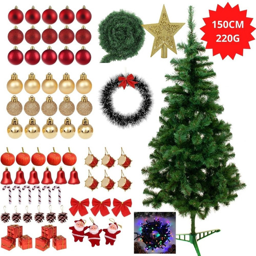 Árvore De Natal Decorada Completa 60 Enfeites + Pisca 420cm | Frete grátis