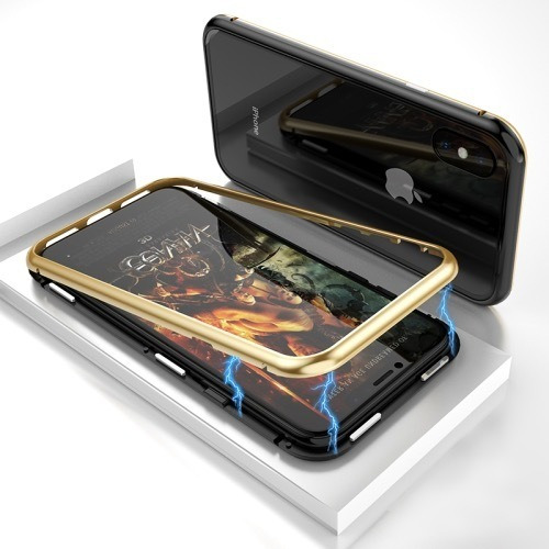 Funda Magnética Metal Vidrio Para iPhone Color Oro Deluxe