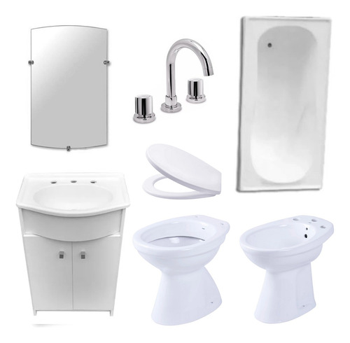 Combo Baño Completo Vanitory Inodoro Bidet Griferia Ba Tioso