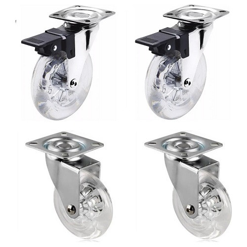 Kit 4 X Rodizio Transparente 75mm Standers Chapa Giratória Rodas Cristal