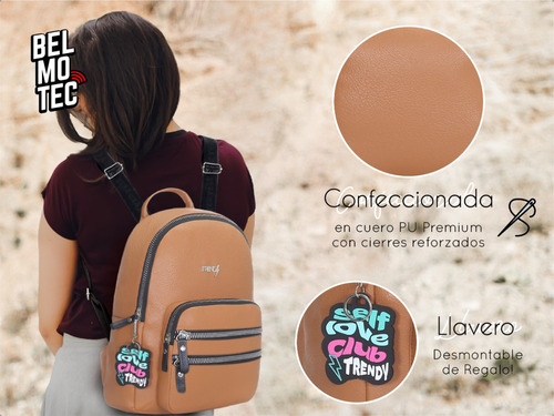 Mochila Pequeña Urbana Mujer Comoda Elegante Reforzada Cuero Color Caqui