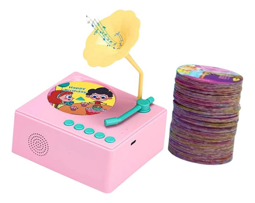 Kids Gramófono Niños Fonógrafo Educativo 96 Tarjetas Rosa