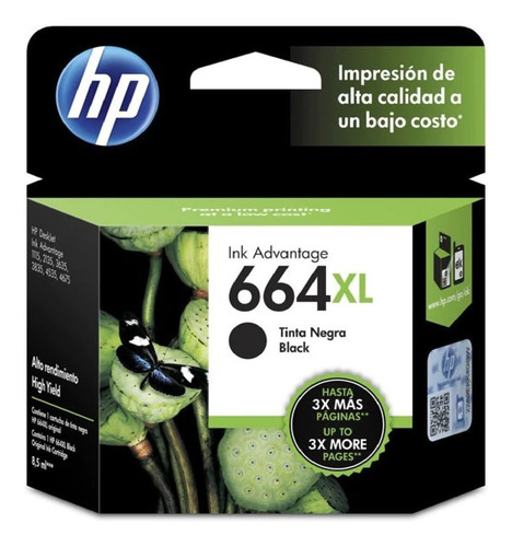 Imagen 1 de 4 de Tinta Original Negro Hp 664xl Alto Rendimiento F6v31al