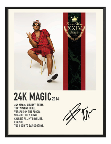 Poster Bruno Mars Album Music Tracklist 24k Magic 45x30