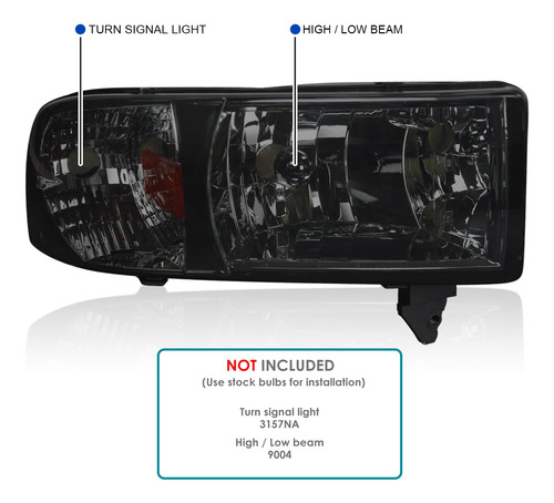 Faros Delanteros Humo Dodge Ram Sport 1500 2500 Ambos Lados