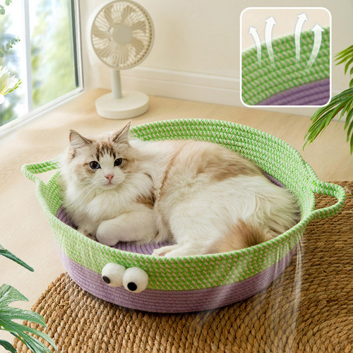 Cesta Tejida Para Cama De Gato, Hecha A Mano, Portátil, M