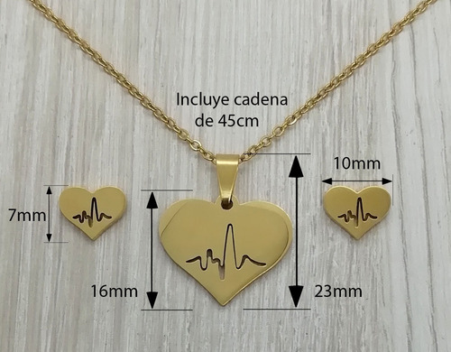 Imagen 5 de 5 de Collar Y Aretes Diseño Cardio Oro Laminado 22 Km3115
