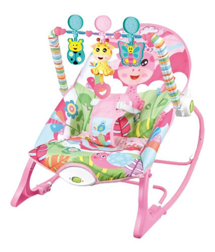 Silla Mecedora Musical Rocker De Bebe 3 En 1 - 3 Etapas Rosa