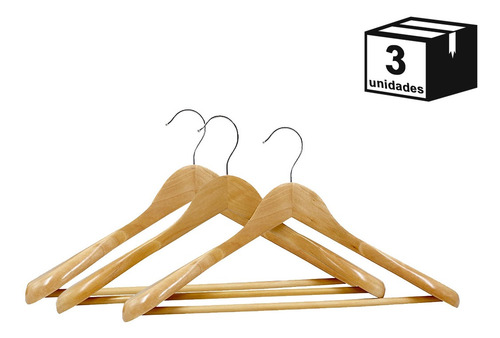 Kit 3 Cabides De Ternos E Casaco De Madeira Resistência Alta