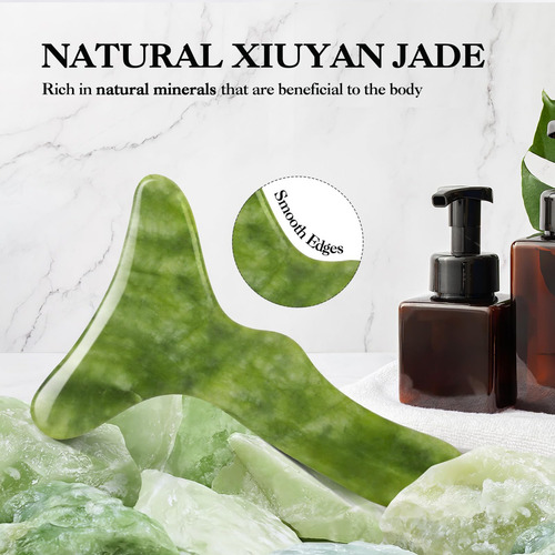 Herramienta De Masaje Gua Sha Grande Con Piedra De Jade Herr
