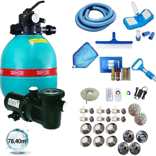 Filtro E Bomba P/piscina De Até 78m³ + Kit Inox Alvenaria