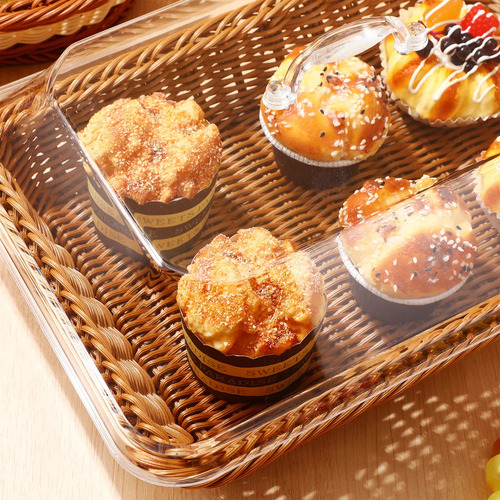 Cesta De Pan De Frutas Tejida De Mimbre Con Tapa Acrílica