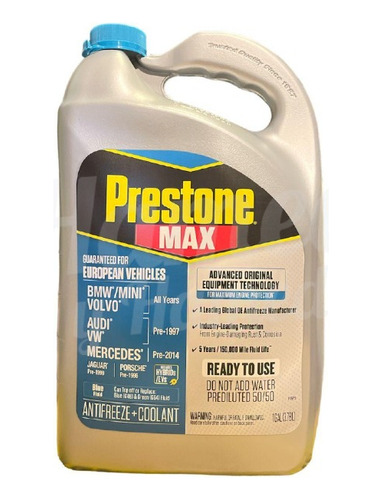 Coolant Prestone Europeos 50/50 Rediluido Turquesa