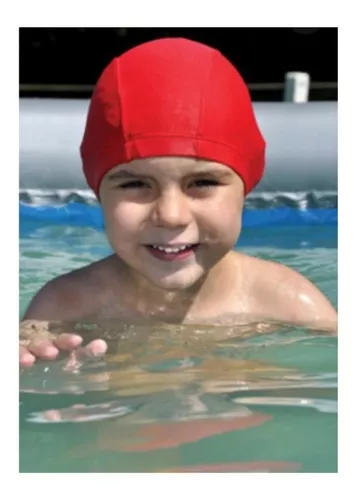 Gorro de piscina infantil de poliamida para niño/niña, color  rojo/negro/azul