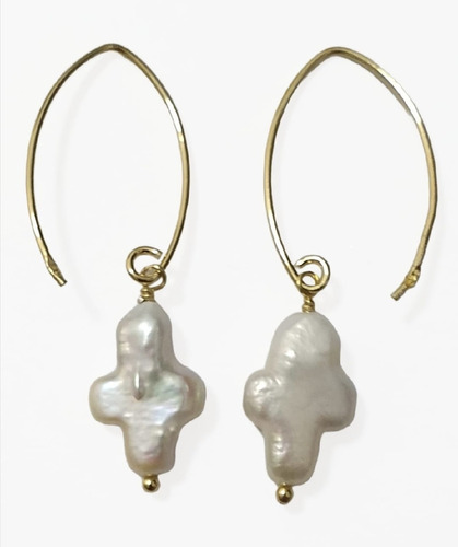 Aros Perlas Keshi + (señal Mas) Anzuelo Plata 925 Oro 18k