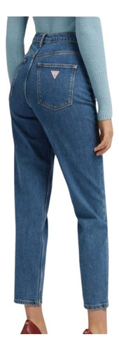 Mom Jeans Guess Azul Medio Logo Retro