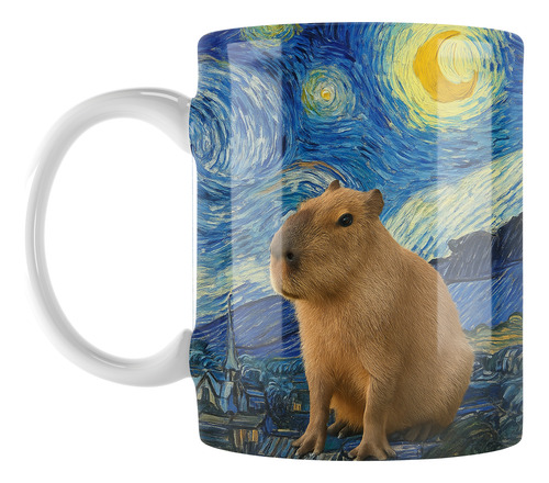 Taza Cerámica Noche Estrellada Capibara Carpincho Capybara Azul Capybara