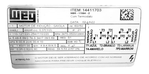 Motor Elétrico Para Bomba De Piscina 1/2cv Monofásico 110/22