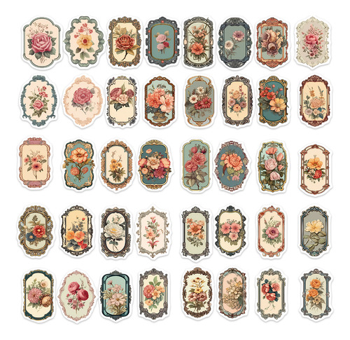 50 Peças De Adesivos De Espelho De Flores Retrô De Desenhos