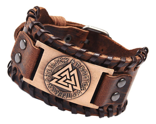 Pulseira Retrô Triângulo Marrom Preto Couro Vermelho Cobre