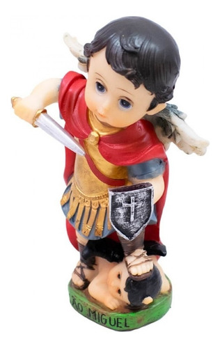 Imagem Religiosa São Miguel Infantil De Resina 13 Cm Cor Vermelho