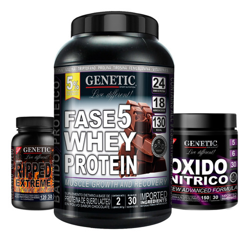 Proteína Fase 5 Quemador Ripped Black Oxido Nítrico Genetic