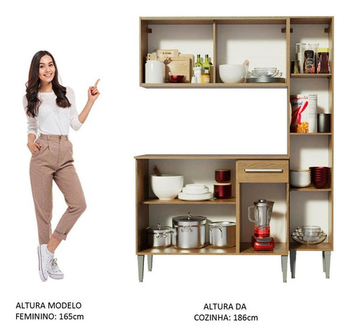 Cozinha Compacta Madesa Emilly Force Com Armário E Balcão Cor Rustic