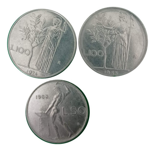 Monedas Italianas 3 Unds R 100 Y R 50 Liras