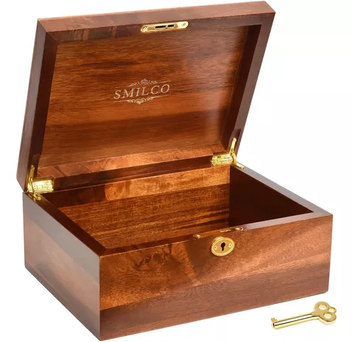  Caja de madera con tapa con bisagras, caja de
