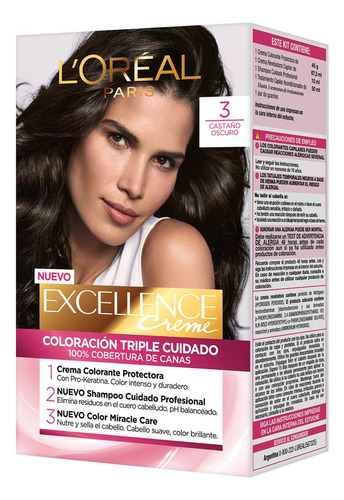 Tintura Permanente Excellence Creme Loreal Paris X 47 Gr Tono 3.0 Castaño Oscuro