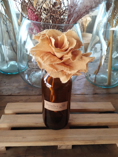 Frasco Ámbar + Flor Tela Peonia Con Mecha/varilla Difusora Flor Ocre