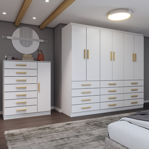 Quarto Completo Casal Catedral 7 Portas 19 Gavetas Branco