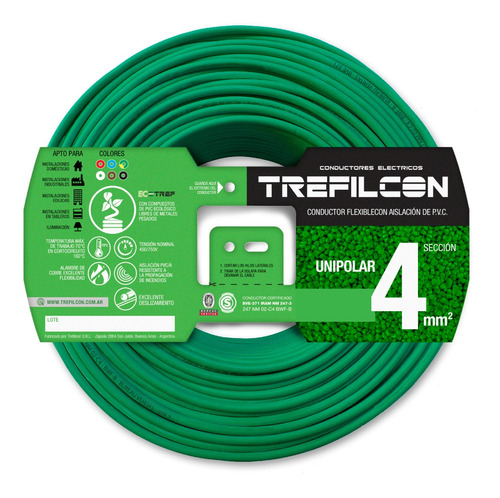 Imagen 1 de 1 de Cables Electricos Unipolares Normalizados Categoria 4 Y 5 Trefilcon 1x4mm X 100 Metros