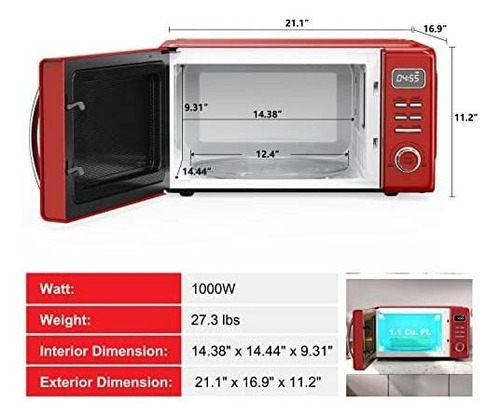 Imagen 3 de 8 de Galanz Glcmkz11rdr10 Horno De Microondas Retro Para Encimera