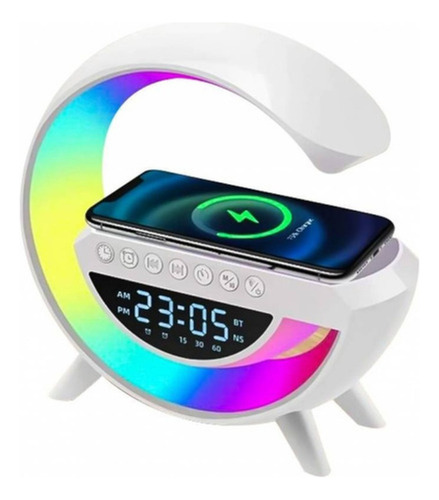 Reloj Velador Luz Led Cargador Celular Parlante Bluetooth Blanco Negro