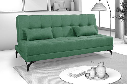 Sofa Cama Target Nevada Solteiro Reclinavel Linho Pes Ferro Cor Verde