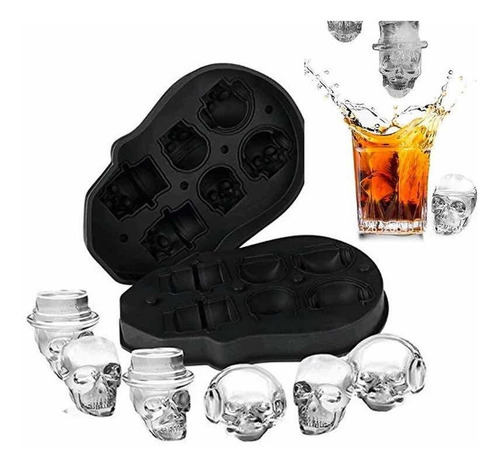 Molde Silicón 6 Calaveras Hielo Chocolate * * Fácil Usar * * Color Negro