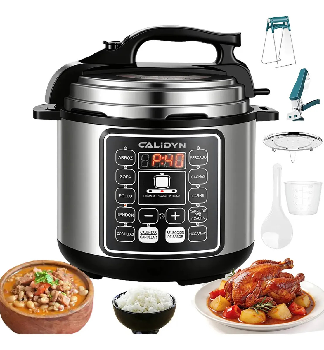 Calidyn Olla Eléctrica Presión 6L Inteligente Multifuncional Olla Instant Electrica Express Multifuncional Plateado 50 Hz