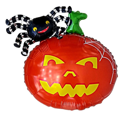 Globo X 2 Metaliz Calabaza Con Araña Halloween De 60 Cm