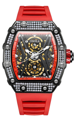 Relojes mecánicos Onola Diamond Business para hombre, color del bisel: negro/rojo